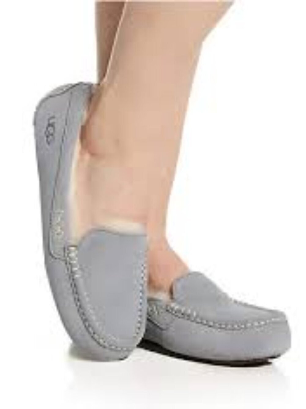 UGG Ansley Gray Suede Shearling-Lined Moccasin Slippers